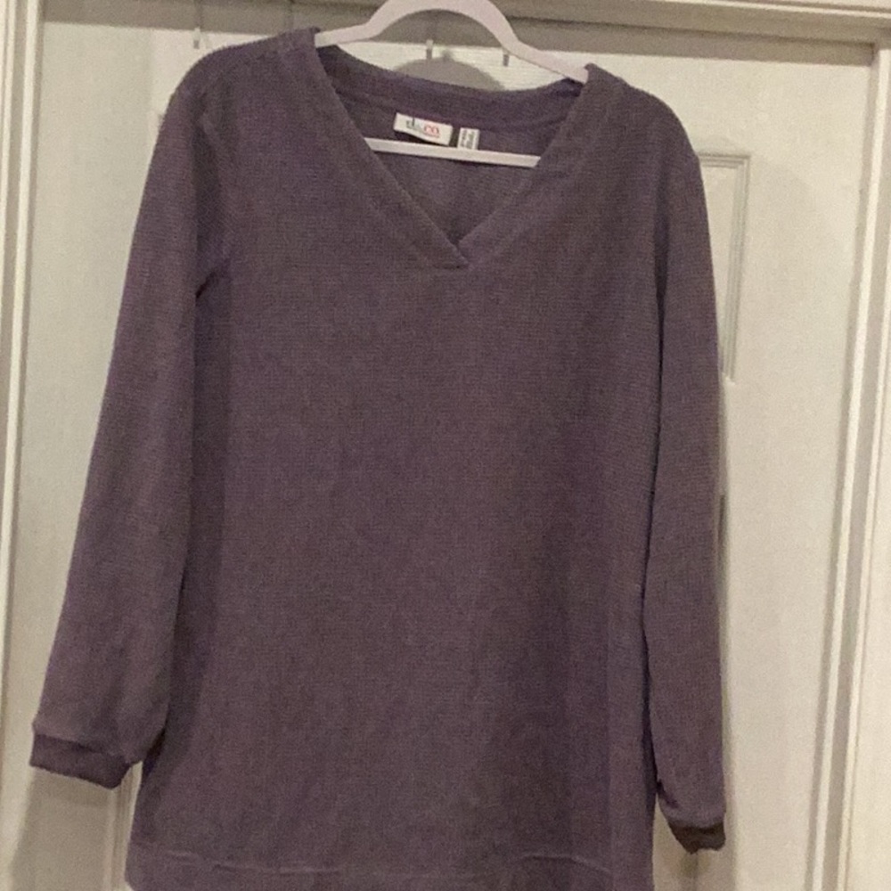 Denim & Co. Textured Purple V-Neck Top